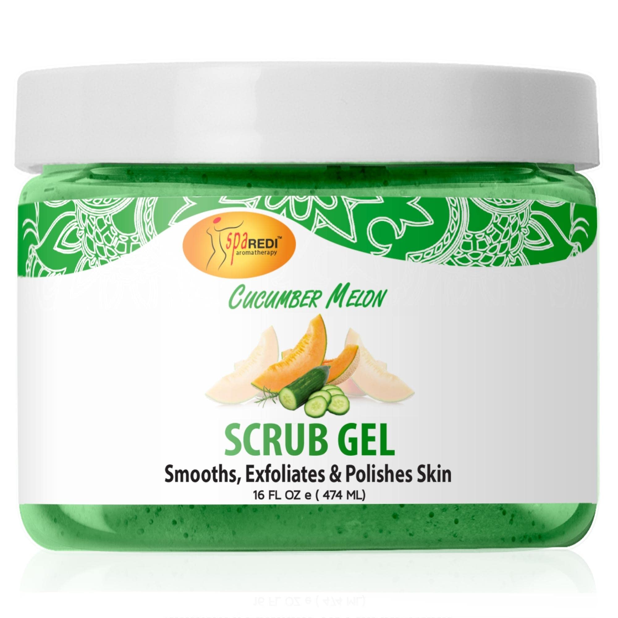 SPA REDI – Exfoliating Scrub Pumice Gel, Cucumber Melon, 16 oz - Manicure, Pedicure and Body Exfoliator Infused with Hyaluronic Acid, Amino Acids, Panthenol and Comfrey Extract