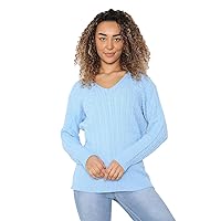 STAR FASHION Ladies Long Sleeve All Over Cable Soft Knitted Jumper Womens V Neck Winter Wear Jumper Sweater Casual Top UK Size 8 to 26