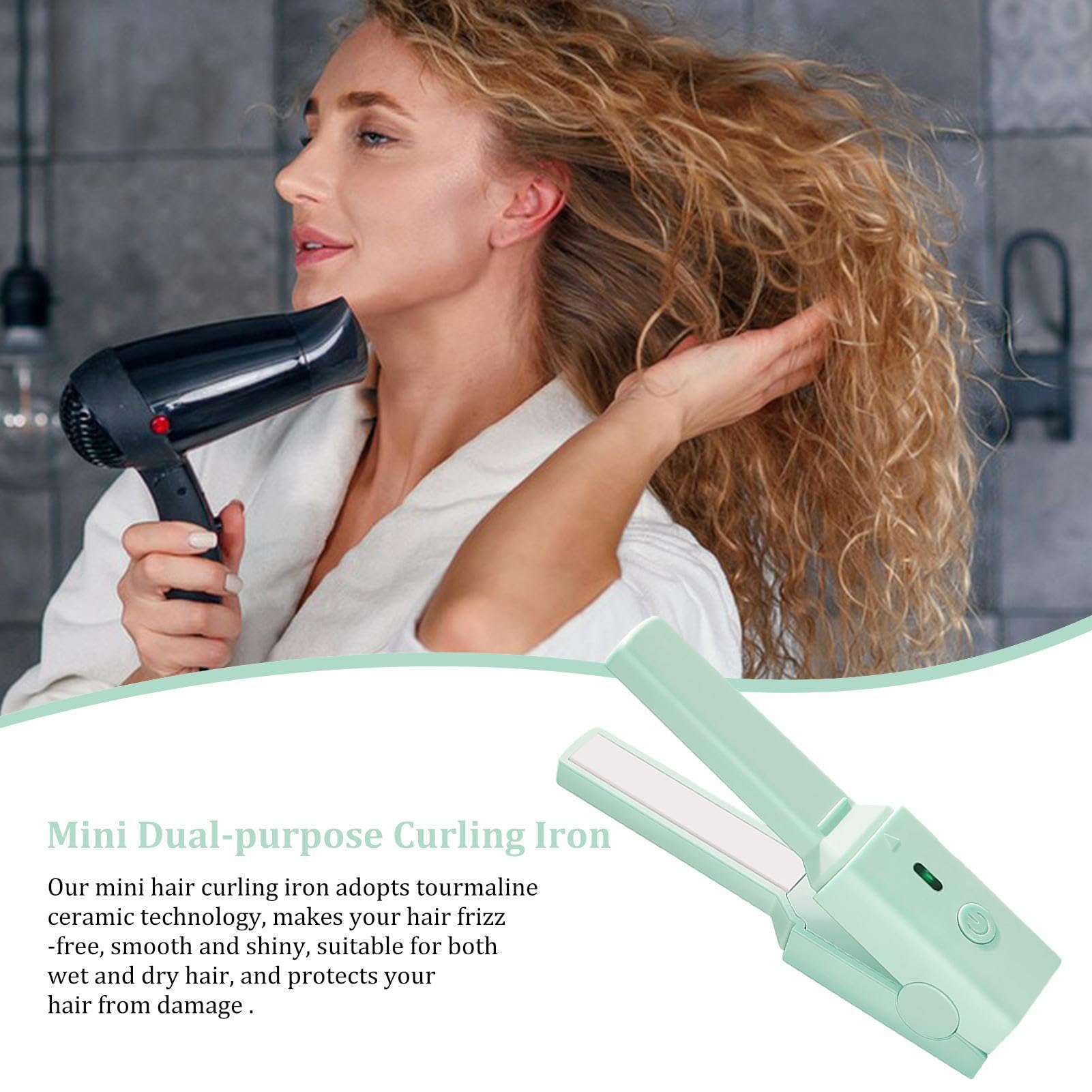 Small Curling Iron | Rechargeable Curling Iron and Hair Curler - Multifunctional Straight and Curly Hair Wand for Girls and Teens Foccar