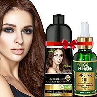 Hair Strengthening Combo Contains Hair Color Shampoo Hair Dye 500ml Chestnut Brown + Herbishh Argan Oil for Hair – Deep Condition Hair Argan Oil for Hair Frizz Control & Damage Repair - 30ml
