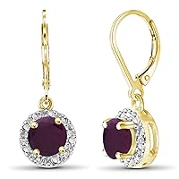 JEWELEXCESS 1.35 CTW Ruby Drop Earrings – 14k Gold-plated Silver (.925)| Hypoallergenic Drops for Women - Round Cut Set with Lever Backs