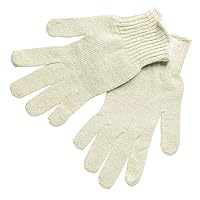 MCR Safety 9634L Economy Weight Seamless Knit Cotton/Poly Blend 7 Gauge Gloves with White Hem Cuff, Natural, Large, 1-Pair