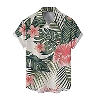 Cotton Linen Hawaiian Shirts for Men Floral Printed Bowling Tee Tops Button Down Short Sleeve Casual Summer Blouses