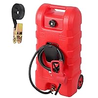 Fuel Caddy, 15 Gallon Portable Gas Fuel Tank Container with LE Fluid Transfer Siphon Pump and 10ft. Delivery Hose, Diesel Storage Can On-Wheels for Cars, Lawn Mowers, ATVs, Boats