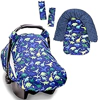 Car Seat Cover & Carseat Headrest Strap Covers for Babies, Summer Cozy Sun & Warm Cover, Dinosaur
