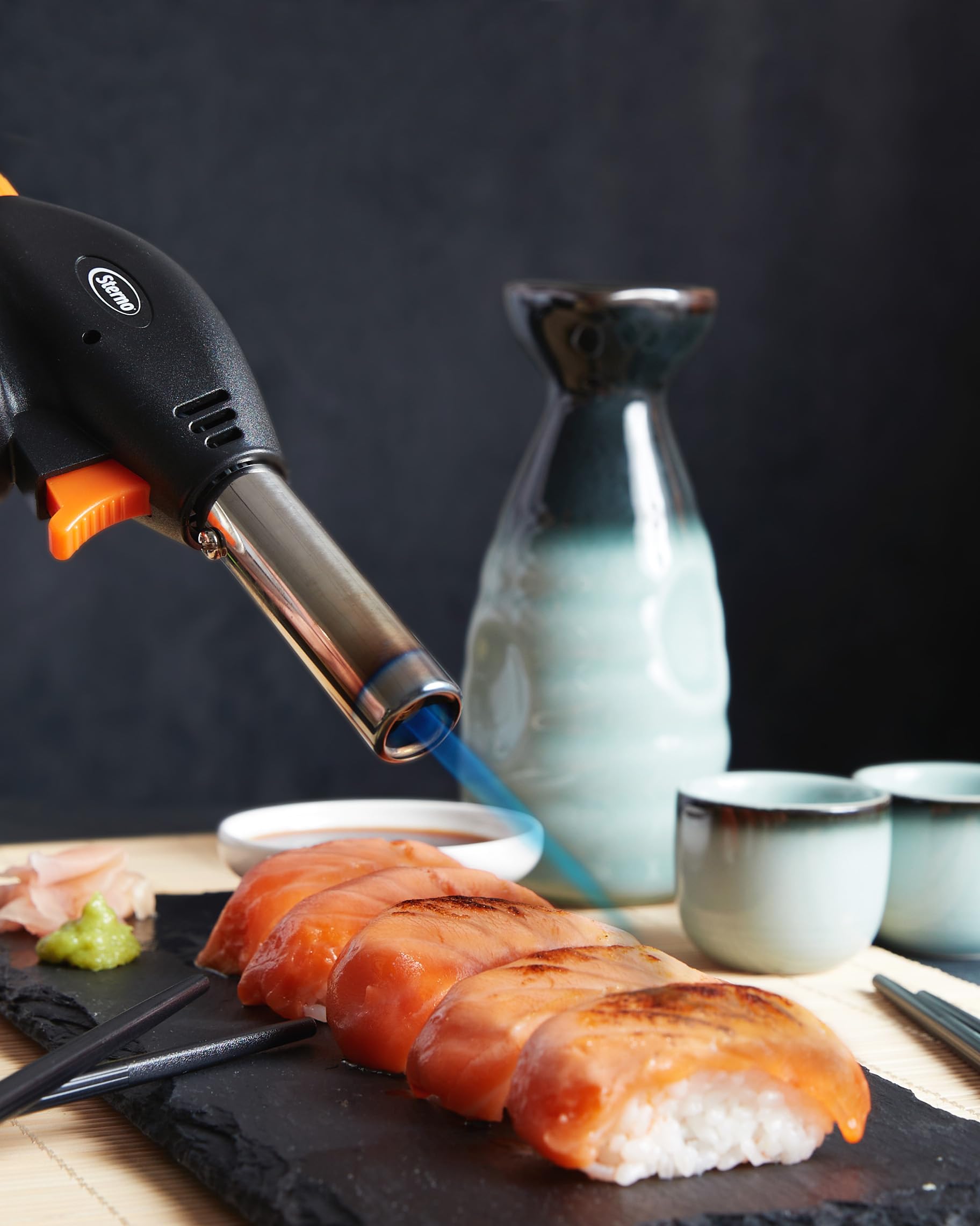 Sterno Butane Fuel Cooking Torch With Adjustable Dial, Anti-Flare, & Automatic Safety Shut-Off Sensor