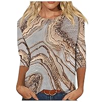 Blusas Casuales De Mujer, Women's Fashion Casual Three Quarter Sleeve Print Round Neck Pullover Top Blouse