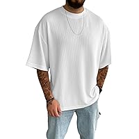 Verdusa Men's Drop Shoulder Oversized T Shirts Casual Half Sleeve Loose Tee Top White Large
