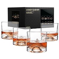 The Peaks Mountains Crystal Bourbon Whiskey Glasses Gift Set of 4 Unique Styles, Heavy Freezable Old Fashioned Cocktail Glass Tumbler, Gifts for Men, Scotch, 10 oz
