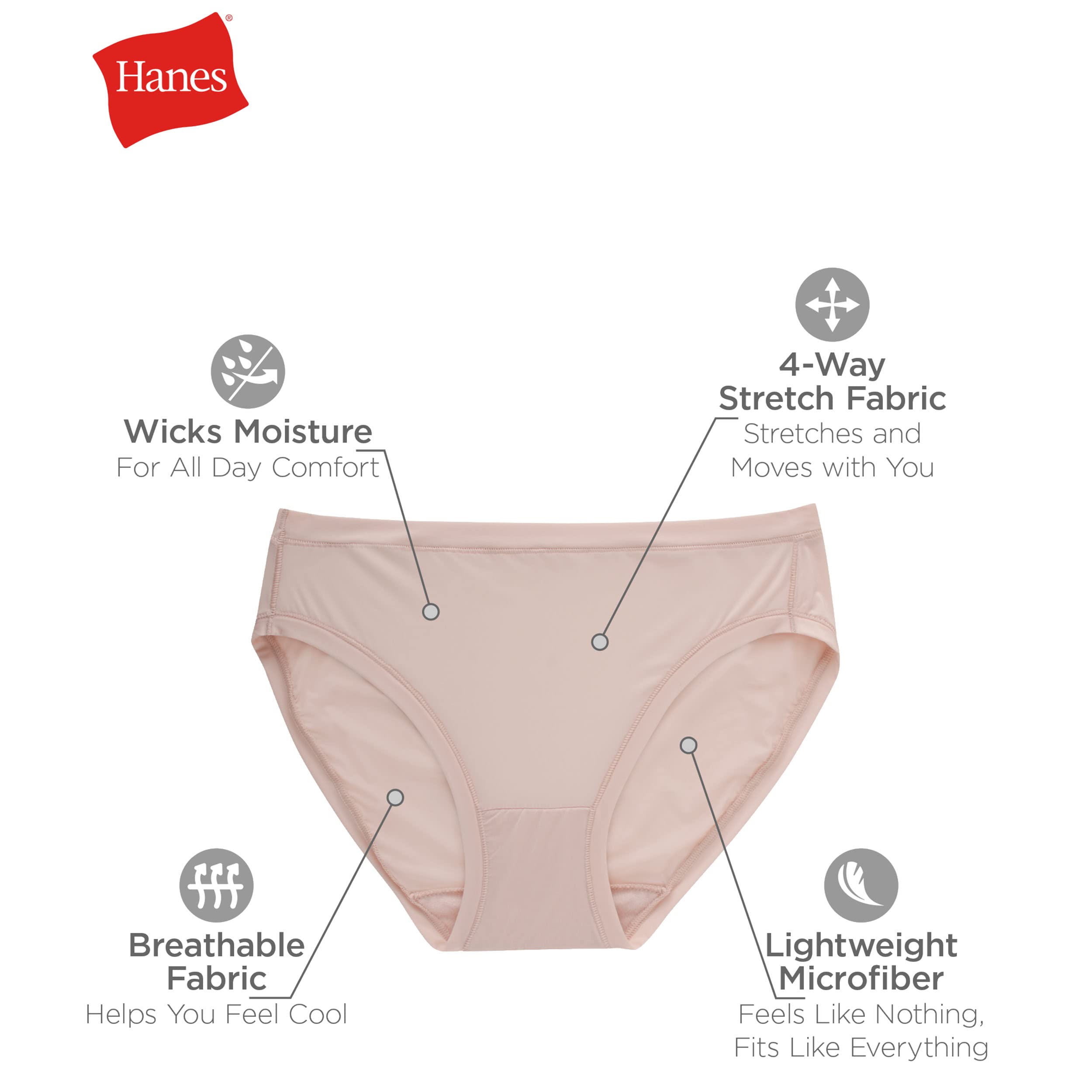 Hanes Women's ComfortFlex Fit Stretch Panties, Cooling Microfiber Underwear, 6-Pack (Colors May Vary)