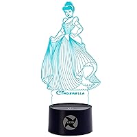 3D Optical Illusion Night Light - 7 LED Color Changing Lamp - Cool Soft Light Safe For Kids - Solution For Nightmares - Disney Princess Cinderella
