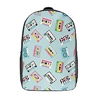 Music Tapes in Retro 80s Style 17 Inches Unisex Laptop Backpack Lightweight Shoulder Bag Travel Daypack