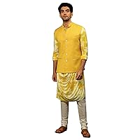 Elina fashion Men's Indian Rayon Kurta Pajama And Nehru Jacket (Waistcoat) || Designer Ethnic Wedding Diwali Puja Set