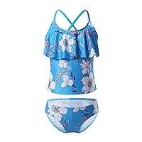 CHICTRY Girls Tropical Flower Pirnted Ruffles Tank Top with Bottoms 2 Pcs Beach Tankini Swimsuit