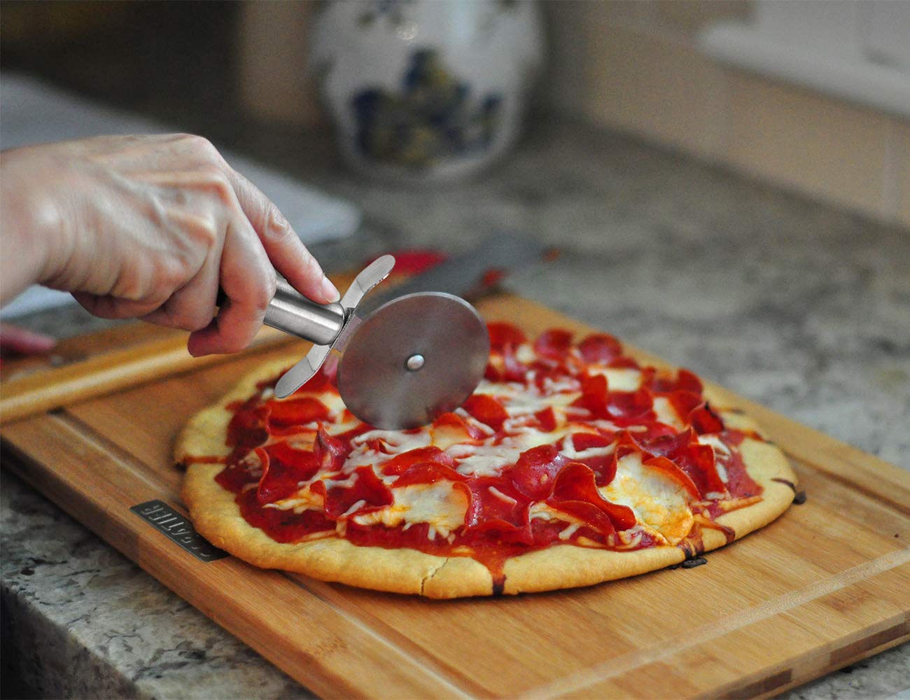 Onlyfire Round Pizza Stone Set for Oven and Grill, Pizza Grilling Tool Kit Including Baking Stone, Pizza Peel, Pizza Shovel and Cutter, Ideal for Baking Crisp Crust Pizza, Bread and More