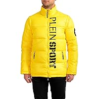 Men's Yellow Logo Print Zip Up Parka Vest With Detachable Sleeves Sz US 2XL IT 56
