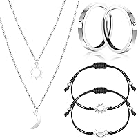 6 Pcs Best Friend Jewelry Set, Include BFF Necklace for 2 Matching Friendship Necklaces Sun and Moon Bracelets Adjustable Promise Rings for Couples Jewelry Gifts for Women Men Boys Girls Sisters,