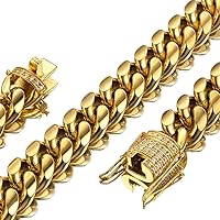 Jxlepe Mens Miami Cuban Link Chain 18K Gold 15mm Stainless Steel Curb Necklace with cz Diamond Chain Choker