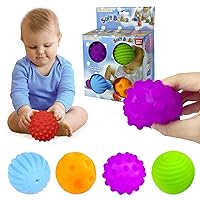Sensory Balls for Baby Rattle Ball Toys, Massage Stress Relief Textured Multi Balls, Infant Teething Ball Sensory Toys for Babies, 5 Pieces