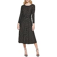 Tommy Hilfiger Women's Long Sleeve Jersey Midi Dress With Pleated Skirt