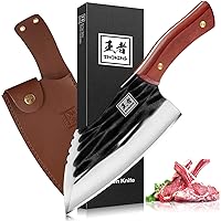 ENOKING Meat Cleaver, 7.1 Inch Cleaver Knife Butcher Knife, Hand Forged Chinese Cleaver with Genuine Leather Sheath, Ultra Sharp Full Tang Meat Knife for Home Kitchen & Outdoor