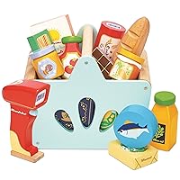 Le Toy Van - Wooden Groceries Toy Play Set & Wooden Scanner for Shopping Role Play | Supermarket Pretend Play Shop with Toy Food