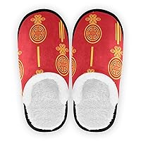 Plush Slipper Oriental Chinese New Year Red For Girls Slip-on Cozy Indoor Outdoor Slippers,