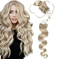 Moresoo Micro Loop Hair Extensions 20 Inch Wavy Microlinks Hair Extensions Human Hair Highlighted Ash Blonde With Bleached Blonde Micro Link Hair Extension 50G/50S #P18/613