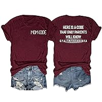 Mom Code Trendy T Shirts for Women Funny Crew Neck Tops Funny Sayings Letter Print Solid 2024 Graphic Tee Shirts Cute