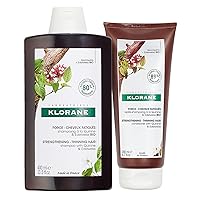 Klorane Strengthening Shampoo with Quinine and Edelweiss for Thinning Hair, Supports Thicker, Stronger, Healthier Hair, For Men and Women Paraben, Silicone and Sulfate Free, 13.5 Fl Oz