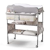 Sweeby Portable Baby Changing Table, Foldable Changing Table Dresser Changing Station for Infant, Waterproof Diaper Changing Table Pad Topper, Mobile Nursery Organizer for Newborn Essentials (Grey)