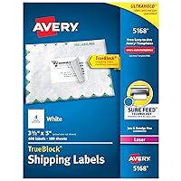 Avery Shipping Address Labels, Laser Printers, 2,000 Labels, 3-1/2 x 5, Permanent Adhesive, TrueBlock (5-Pack 5168)