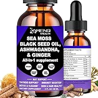 Sea Moss Black Seed Oil Ashwagandha Ginger, Multi-Mineral Sea Moss 3000mg Liquid Drops Extract, 4X Stronger Than Pills & Capsules, Vegan Superfood for Immunity, Joint & Thyroid Health
