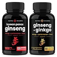 NutraChamps Korean Red Ginseng Capsules and Ginseng + Ginkgo Capsules 2 Pack Bundle