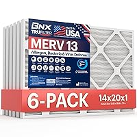 BNX TruFilter 14x20x1 Air Filter MERV 13 (6-Pack) - MADE IN USA - Electrostatic Pleated Air Conditioner HVAC AC Furnace Filters for Allergies, Pollen, Mold, Bacteria, Smoke, Allergen, MPR 1900 FPR 10