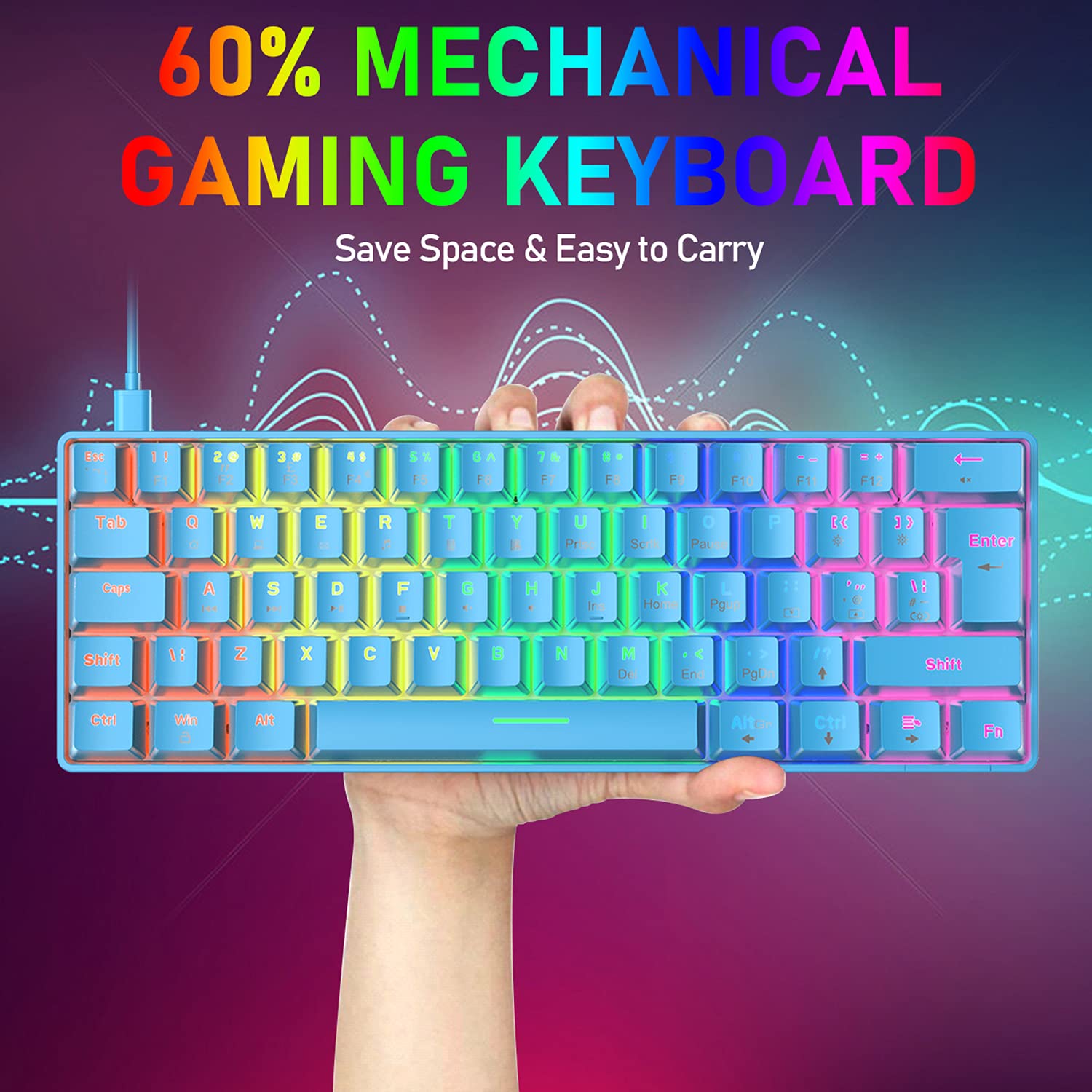 Mua T60 UK Layout Wired Gaming Keyboard 60% True Mechanical Blue ...