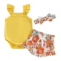 BHMAWSRT Infant Baby Girls 3Pcs Summer Outfits 0-18Months Floral Sleeveless Strap Romper Shorts Elastic Headband Set
