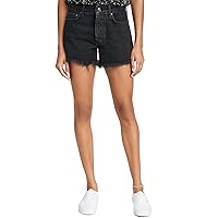 PAIGE Women's Noella Cut Off Short with Covered Button Fly High Rise Black Dove with Heavy Fray