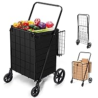 HABUTWAY Folding Shopping Cart with Wheels 360 Degree Rolling Swivel Grocery Cart with Removable Oxford Cloth Liner Compact Utility Cart for Groceries Luggage Laundry,220lb Capacity Black