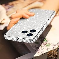 LUVI Compatible with iPhone 15 Pro Max Bling Glitter Case for Women Cute Diamond Rhinestone Sparkly Acrylic Sticker Back Plating Metal Bumper Frame Protective Girly Fashion Luxury Cover Silver