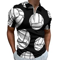 Volleyball Mens Polo Shirts Quick Dry Short Sleeve Zippered Workout T Shirt Tee Top