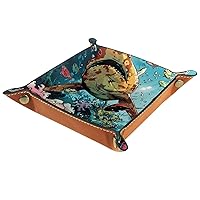 Undersea World Comics Shark Folding Rolling Thick PU Brown Leather Valet Catchall Organizer Table Small Jewelry Candy Key Trays Storage Box Decor