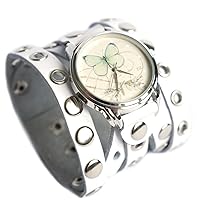 ZIZ White Butterfly Watch Unisex Wrist Watch, Quartz Analog Watch with Leather Band
