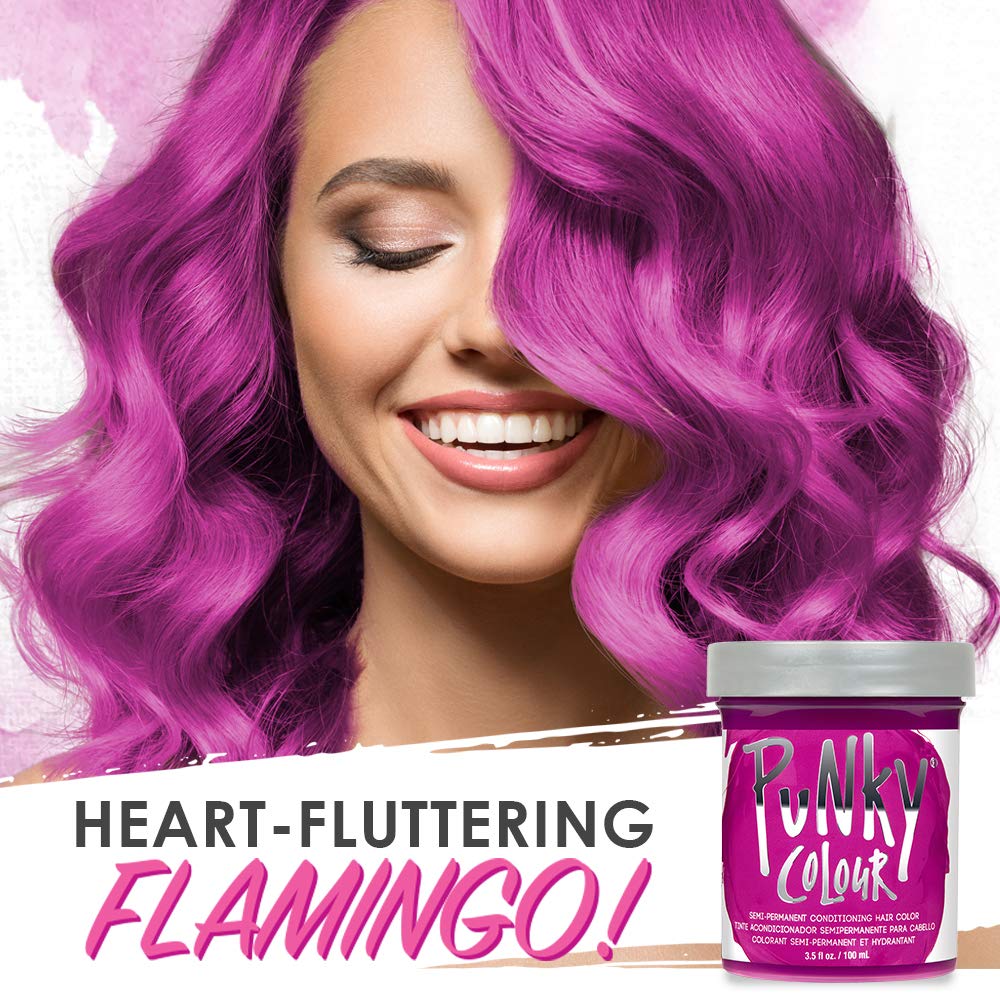 Punky Flamingo Pink Semi Permanent Conditioning Hair Color, Non-Damaging Hair Dye, Vegan, PPD and Paraben Free, Transforms to Vibrant Hair Color, Easy To Use and Apply Hair Tint, lasts up to 40 washes, 3.5oz