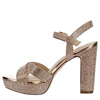 Maripe Leilani - Women's Open Toe Chunky High Heel Ankle Strap Rhinestone Platform Sandals