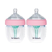 Dr. Talbot's Anti-Colic Silicone Bottle with Advanced Venting System and Slow Flow Soft Flex Nipple, Pink Top, 5 oz, 2-Pack
