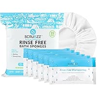 Scrubzz Rinse Free Bathing Sponges and Shampoo Caps Bundle for Eldery Bedridden and Post Surgery Patients