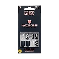 KISS Masterpiece One-Of-A-Kind Luxe Manicure – Short, Square - Show My Throne, Waterproof, Durable, Flexible, No Damage, Trendy & Intricate Nail Art From Home, Lasts Up to 7 Days | 30 Count