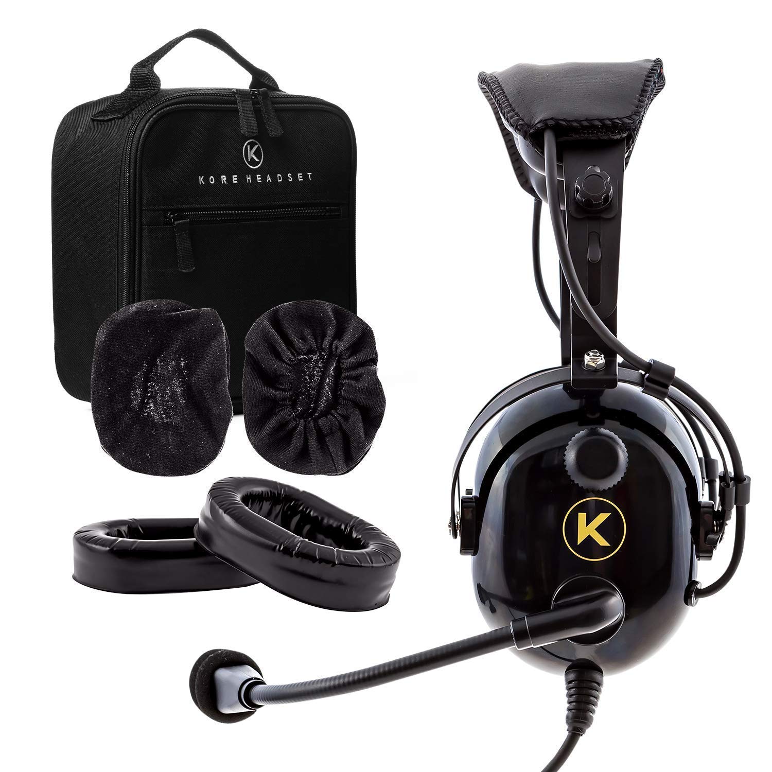 KORE AVIATION KA-1 Premium Gel Ear Seal PNR Pilot Aviation Headset with MP3 Support, Carrying Case, Cloth Ear Covers, Extra Gel Ear Seals Included