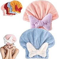 Awishday Hair Towel, Awishday Super Absorbent Hair Towel Wrap for Wet Hair, Microfiber Hair Drying Caps, Quick Dry Head Wrap with Bow-Knot Shower (Pink+Blue)